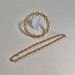 Gold Tone Chain Choker and Bracelet Set Classic Statement‎ Chunky 80's Boss